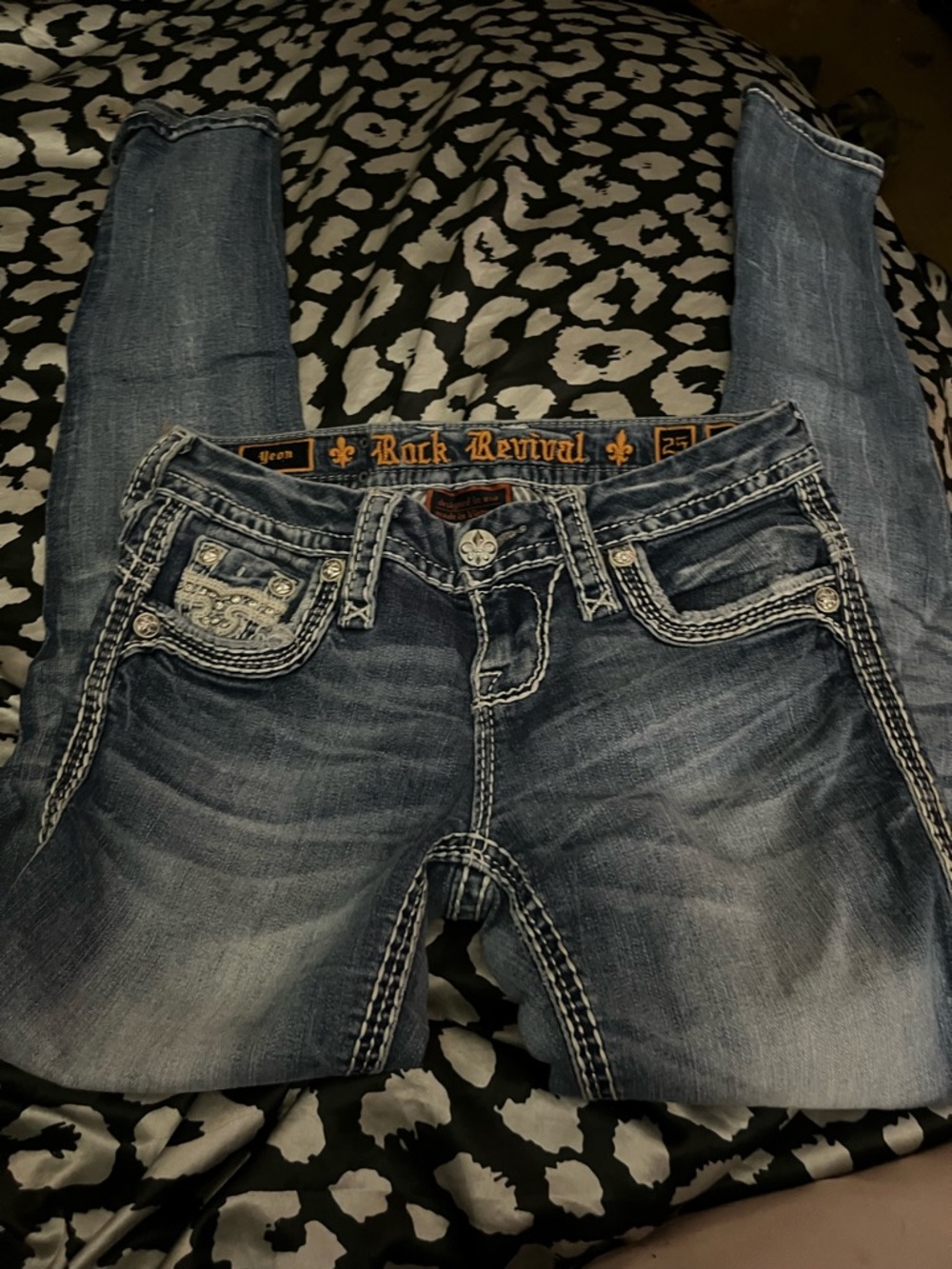 Rock Revival Women's Faded Blue Skinny Jeans with Contrast Stitching